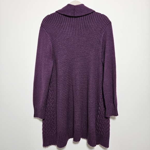 Chico's Cable Knit Womens Sweater Cardigan Duster Warm Cozy Cotton Bl. Purple L - Picture 4 of 11